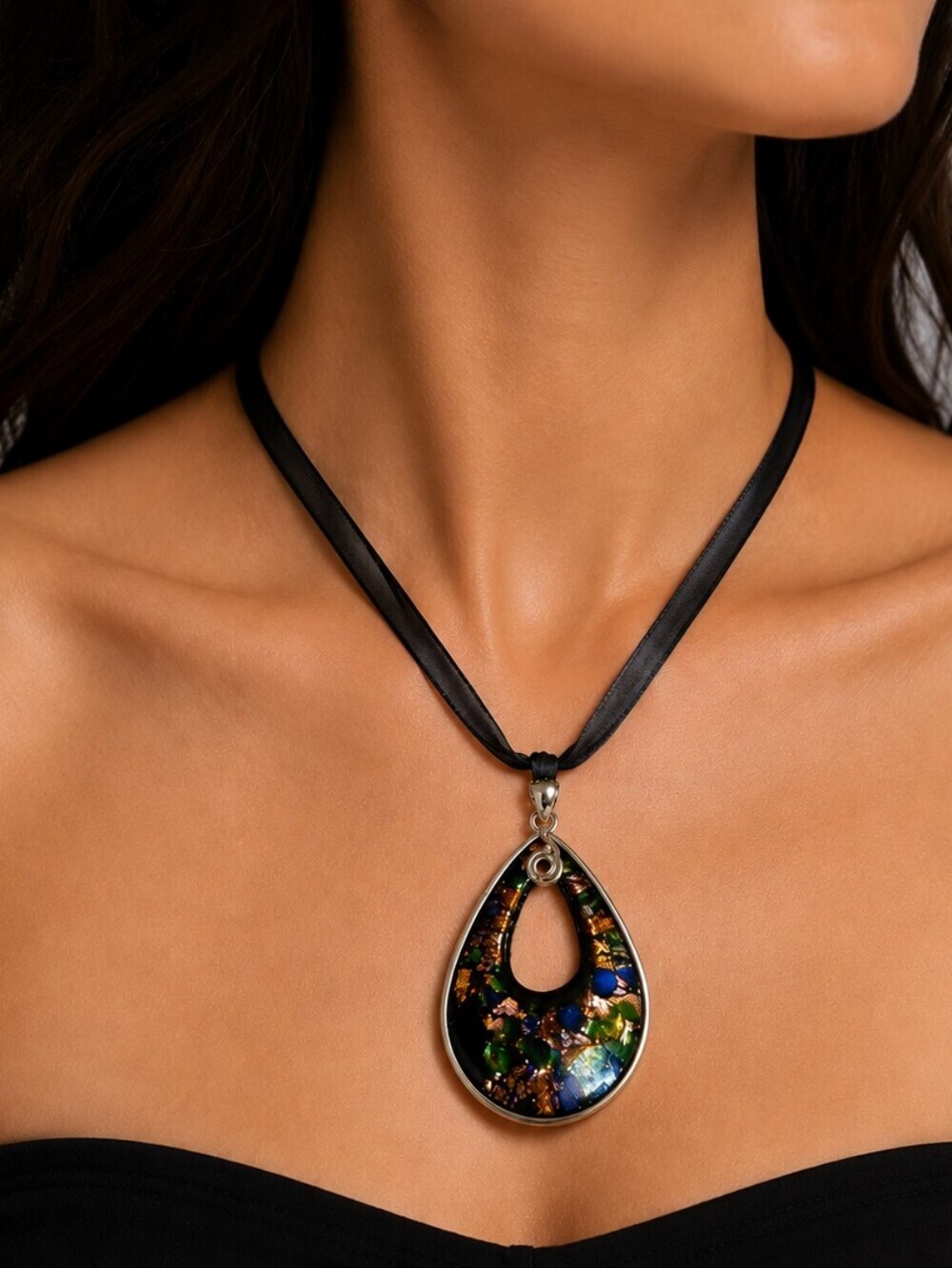Artisan Large Teardrop Dichroic Glass Pendant
